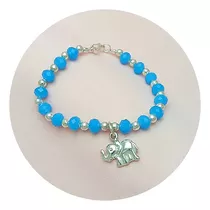 Pulsera Con Piedra Murano Celeste Cielo Y Dije Elefante 