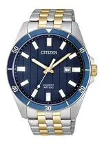 Reloj Citizen Bi505453l Hombre Fechador Acero Inoxidable Color De La Malla Plateado Y Dorado Color Del Bisel Azul Color Del Fondo Azul