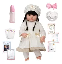 Boneca Reborn Morena Laura Baby Alive Vestido Bege 13 Itens