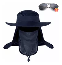 Sombrero Para El Sol Con Proteccion Para Cara + Gafas De Sol