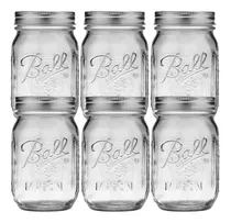 6 Pack Mason Jars Ball 16 Oz (6 Piezas) Boca Regular