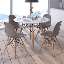 Comedor Mesa Eames Blanca Con 4 Sillas Eames Grises