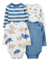 Carters Pack 4 Bodies Manga Larga Bebe Importado Animalitos