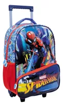 Mochila Carro Escolar Infantil 17 Pulgadas Spiderman Wabro Color Azul