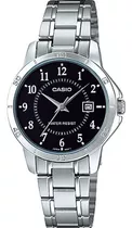 Reloj Casio Ltpv004 Mujer Fondo Negro *watchsalas* Full Color De La Correa Plateado Color Del Bisel Plateado Color Del Fondo Negro Ltp-v004d-1b