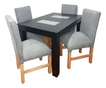 Mesa Fija 120 Laqueada + 4 Sillas Reforzadas Chenille