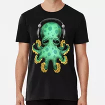 Remera Green Baby Octopus Dj Con Auriculares Algodon Premium
