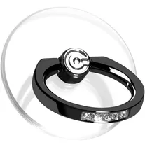 Anillo Soporte Para Celular Transparente C/ Strass- Negro