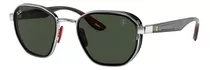 Óculos De Sol Ray-ban Scuderia Ferrari Collection Standard Armação De Metal Cor Polished Shiny Silver, Lente Green Clássica, Haste Shiny Black - Rb3674m