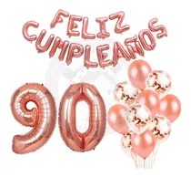 Globo Numero 90 1 M + Letras 40 Cm + Globos Latex Rosa Gold