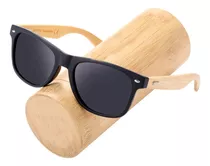 Óculos Haste Bambu Madeira Masculino Quadrado Clássico Uv400 Cor Da Lente Preto