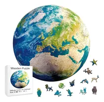 Quebra-cabeça Madeira 3d Planeta Terra Forma Animal 155 Pçs