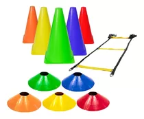 Kit Treinamento Funcional Escada 2,5m + 5 Pratos + 5 Cones 