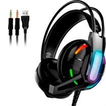 Fone De Ouvido Over-ear Preto Gamer Luz Led Rgb Pc Usb E P2