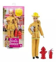 Boneca Barbie Profissões Loira Bombeira Deluxe  Cachorrinho