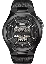 Reloj Clásico Bulova 98a238n Para Hombre, Color De La Correa: Negro, Color Del Bisel: Negro, Color De Fondo: Negro