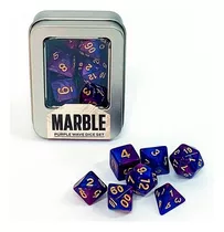 Conj. 7 Dados Marble Rpg (d4, D6, D8, D10, D10%, D12, D20) Cor Roxo