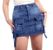 Minifalda Cargo De Jean Para Mujer Tendencia De Temporada