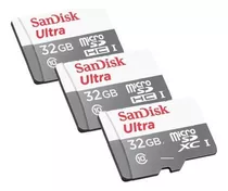 Kit 3 Cartão Memória 32gb Micro Sd Ultra 100mbs Sandisk Nfe