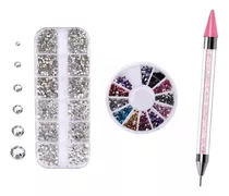 Kit Strass Nail Prata E Disco Colorido + Caneta Pega Strass