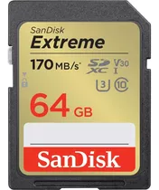 Memoria Sd 64gb Sandisk Extreme Sdxc U3 V30 10 4k 170mb/s