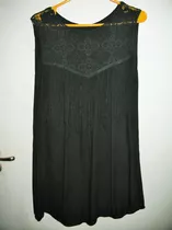  Vestido Tio Bobo Cort Negro De Tela Tipo Fibrana Asedada Co