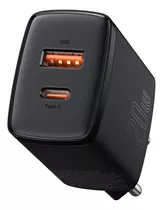 Carregador De Parede Baseus Usb-a + Usb-c Qc 3.0 Pd 20w Cor Preto