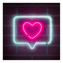 Painel Neon Led Like Curtir Instagram Branco E Rosa 30cm