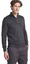 Sweater Davos, Medio Cierre, Hombre,algodón Gris Topo Equus