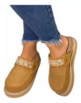 Mules Zuecos Mujer Zapatos Plataforma Slippers Bordado Moda