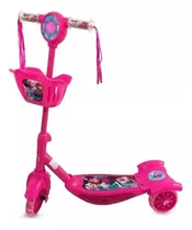 Patinete Infantil Musical 3 Rodas Cesta E Luzes Frozen**