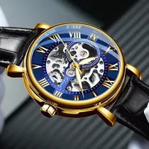 Relógios Mecânicos De Couro Chenxi 8878 Com Design De Esqueleto, Cor De Fundo Preta
