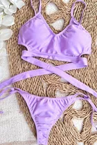 Bikini Conjunto Crop Top Lazo Tazas Bombacha Tiras Colaless