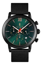 Reloj Hombre Seger 9203 Original Eeuu Elegante Sport Casual Color De La Malla Negro Color Del Fondo Verde