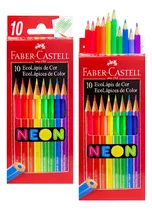 2 Cx Lápis De Cor Neon 10 Cores Vibrantes Faber Castell 