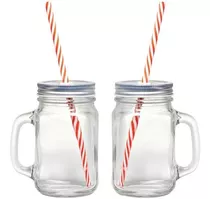 24 Tarros Mason Jar Con Tapa Y Popote 470 Ml Mayoreo Liso Color Transparente