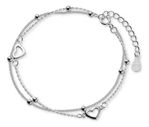 Pulsera Cuentas Y Corazon Enchapada Plata 925