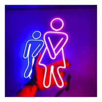 Painel Luminoso Unissex Neon Led Placa Banheiro Toilet 30cm