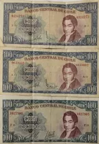3 Billetes Chile 100 Escudos Las 3  Firmas Del Catálogo(bb11