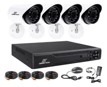 Kit De Seguridad Cctv Dvr 4ch Full Hd 1080p + 4 Camaras P2p Color Negro