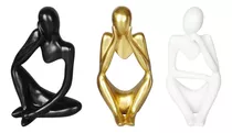 Escultura Thinker De 3 Piezas En Oro Blanco Y Negro
