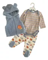 Conjunto De 3 Piezas Bebe - Chaleco, Bodie Y Pantalon