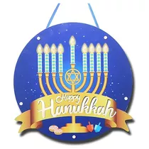 Happy Hanukkah Welcome Door Sign For Front Door, Wooden...