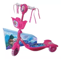 Patinete Infantil Frozen 3 Rodas Cestinha Luz Música  