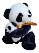 Panda De Pelúcia Com Filhote E Laço Lindo