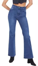 Jeans Oxford Azul Mujer Calce Perfecto Elastizado Tiro Alto