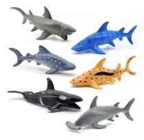 6 Tiburon Juguete Pez Animal Marino Maqueta Mar Oceano