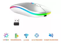 Mouse Bluetooth Luminoso Usb Bateria Recarregavel Rgb 10mt Cor Prateado