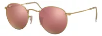 Anteojos De Sol Ray-ban Round Flash Lenses Standard Con Marco De Metal Color Matte Gold, Lente Copper De Cristal Flash, Varilla Matte Gold De Metal - Rb3447