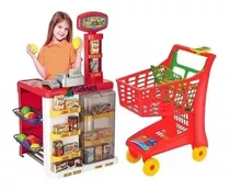 Super Market Mercadinho + Carrinho Infantil De Compra+brinde